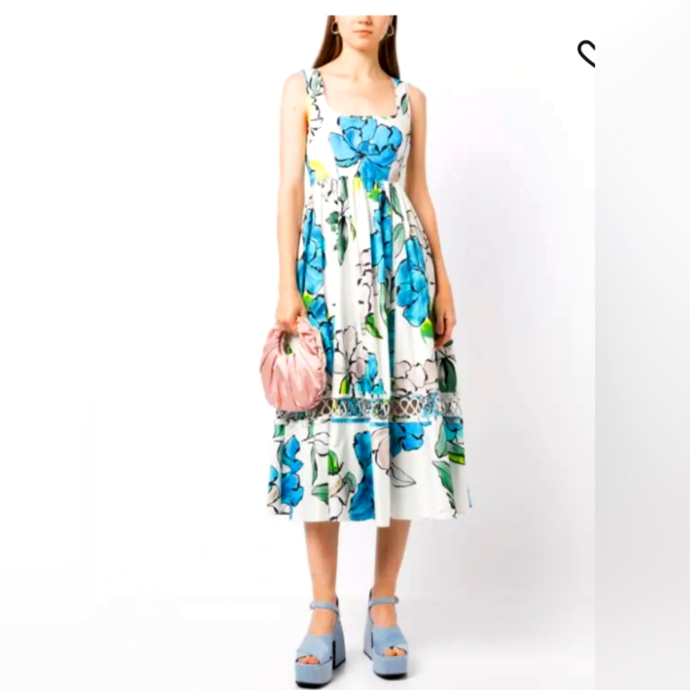 Aje Blue Floral Midi Dress